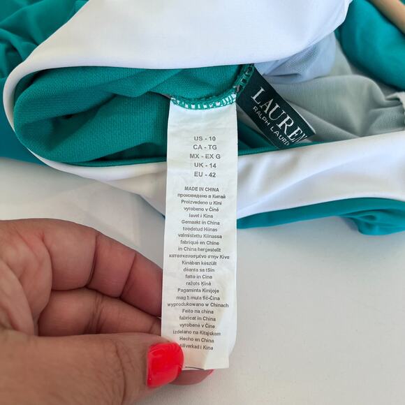 Lauren Ralph Lauren Halter One Piece Swimsuit Bathing Suit Size 10 Green Beach - Picture 8 of 8